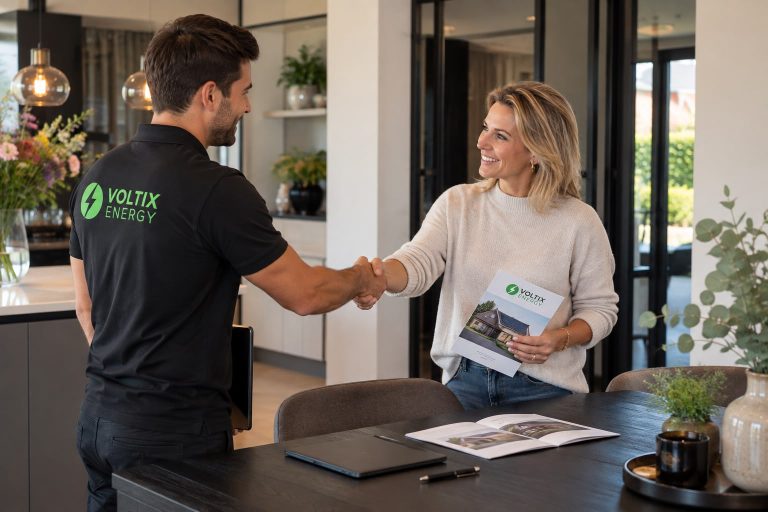 Adviseur van VoltixEnergy geeft een klant een hand na het adviesgesprek