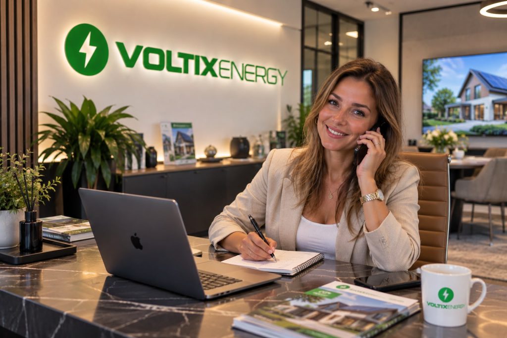 Adviseur van VoltixEnergy aan de telefoon op kantoor